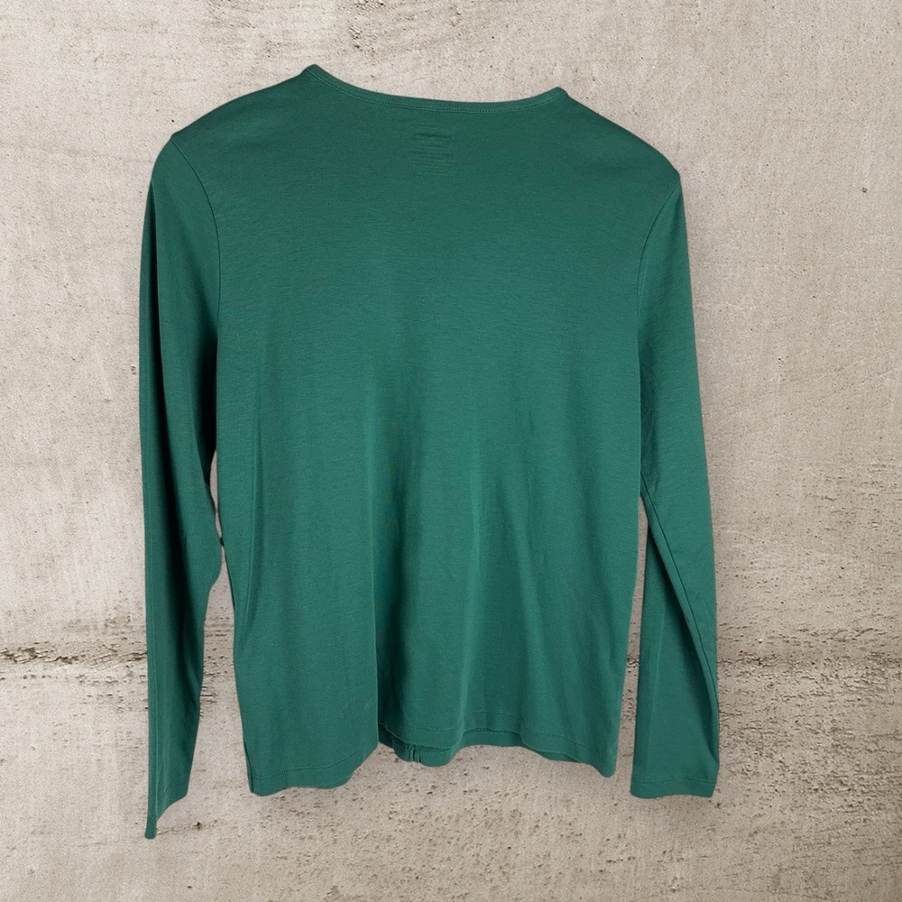 L.L. Bean 100% Supima Cotton Teal Green Long Sleeve Pearl Button Cardigan Knit M - Picture 4 of 10